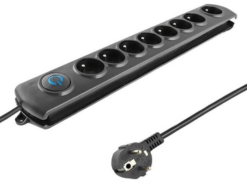 Qoltec Surge Protector 8 Outlet Black 1.8m
