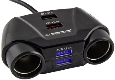 Esperanza Dual Car Cigarette Lighter Splitter With 4x USB Black