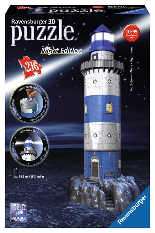 3D пазл Ravensburger Lighthouse - Night Edition 12577, 18.5 см x 20.5 см
