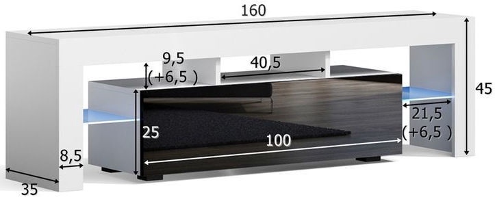 TV galds Pro Meble Milano 160, brūna/melna, 160 cm x 35 cm x 45 cm