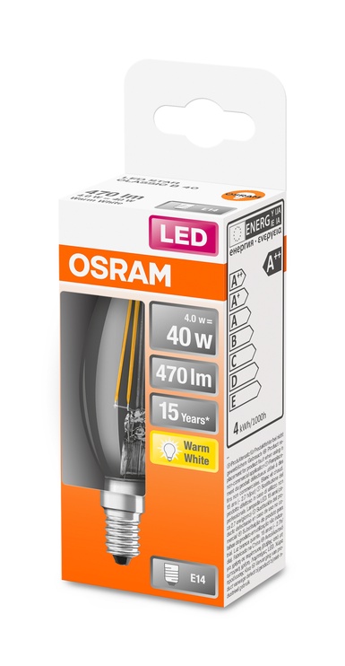 Lambipirn Osram LED, B35, soe valge, E14, 4 W, 470 lm
