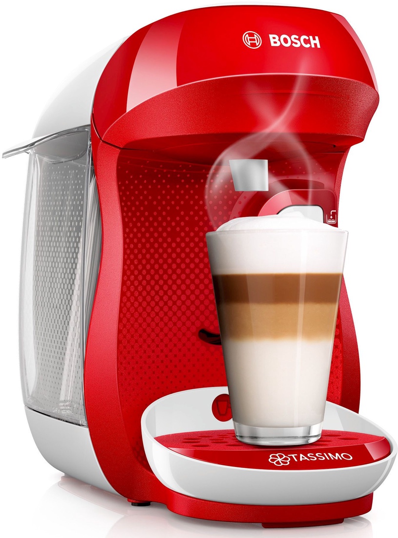 Kapsulas kafijas automāts Bosch Tassimo Happy TAS1006, balta/sarkana