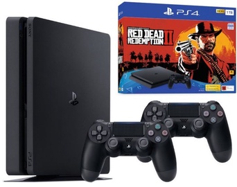 Sony Playstation 4 Slim 1TB (PS4) Black plus 2 Dualshock Controllers plus Red Dead Redemtion 2