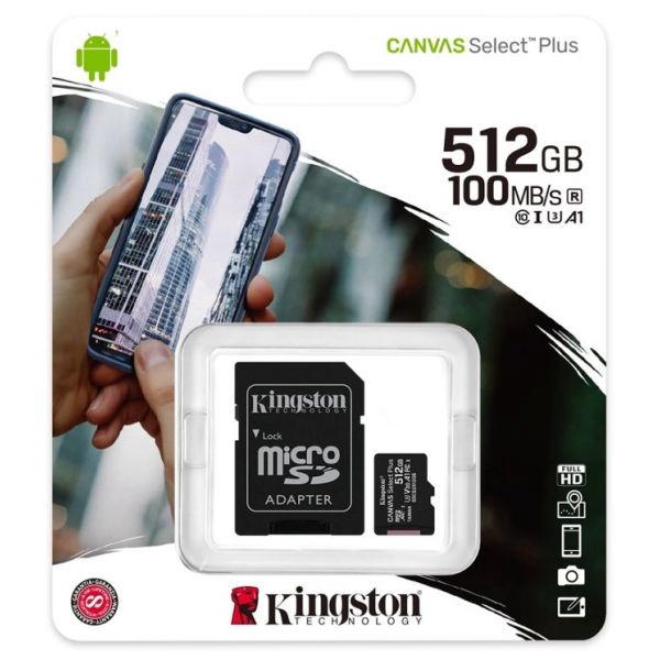 Mälukaart Kingston, 512 GB, 100 Mb/s - 85 Mb/s