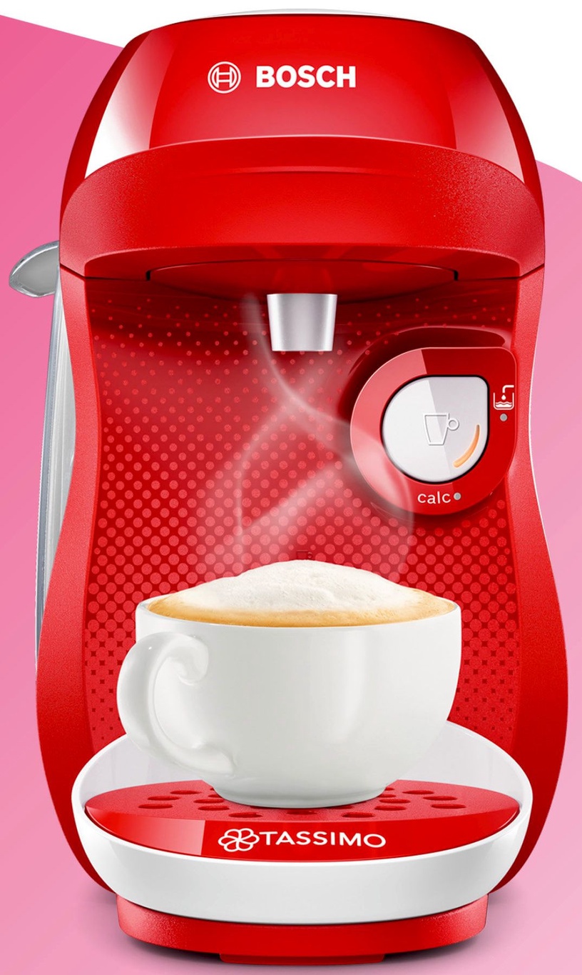 Kapsulas kafijas automāts Bosch Tassimo Happy TAS1006, balta/sarkana