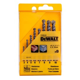 Grąžtų komplektas Dewalt DT9288-QZ, betonui, tiesus, 3 mm x 12 cm, 8 vnt.