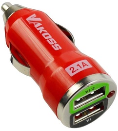 Auto laadija Vakoss, 2 x USB, punane