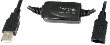 Laidas Logilink Repeater Cable USB 2.0 A male, USB 2.0 A female, 15 m, juoda