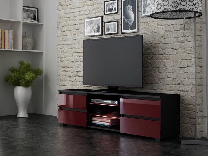 TV staliukas Pro Meble Milano 150, juodas/raudonas, 150 cm x 35 cm x 42 cm