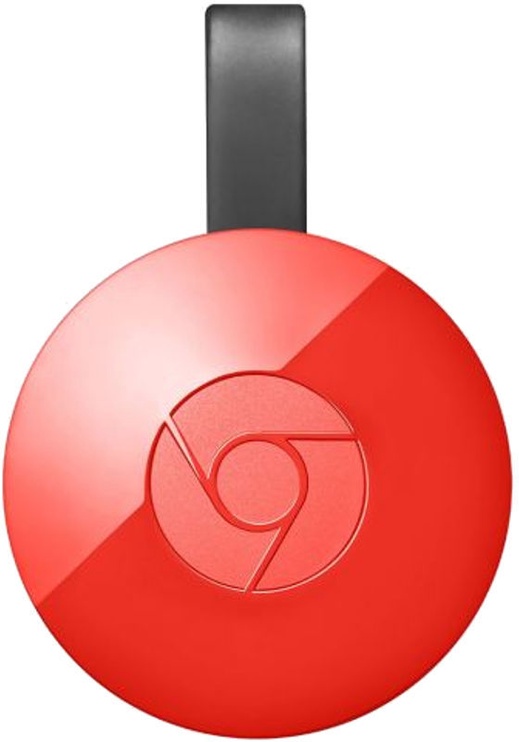 Мультимедийный проигрыватель Google Chromecast 2, Micro USB, красный/хромовый
