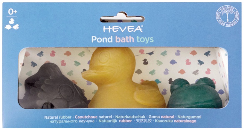 Mänguloom Hevea Pond bath toys, must/kollane/roheline, 3 tk