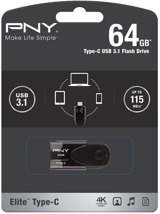 USB zibatmiņa PNY Elite, melna, 64 GB