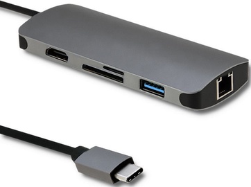 Qoltec USB 3.1 USB-C Adapter HDMI/USB/RJ-45female/Micro SD/SD/PD 0.26m Grey