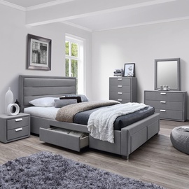 Кровать двухместная Home4you Caren, 160 x 200 cm, серый, с матрасом, с решеткой