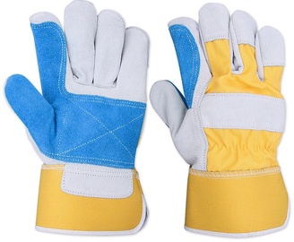 Рабочие перчатки кожаные, перчатки AB7081, натуральная кожа/замша, синий/желтый/серый, 10