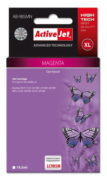 Rašalinio spausdintuvo kasetė ActiveJet Supreme ACJ AB-985M Brother LC985M, rožinė/violetinė, 19.5 ml