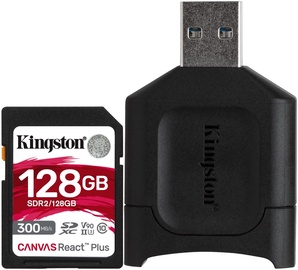 Atmiņas karte Kingston Canvas React Plus 128GB SDXC UHS-II Class 10 w/Adapter