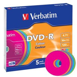Verbatim DVD-R 16X 4.7GB 5P Colour AZO Slim Box