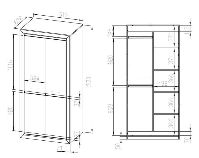 Гардероб ML Meble Bali 01, коричневый/дубовый, 92 см x 66 см x 200 см