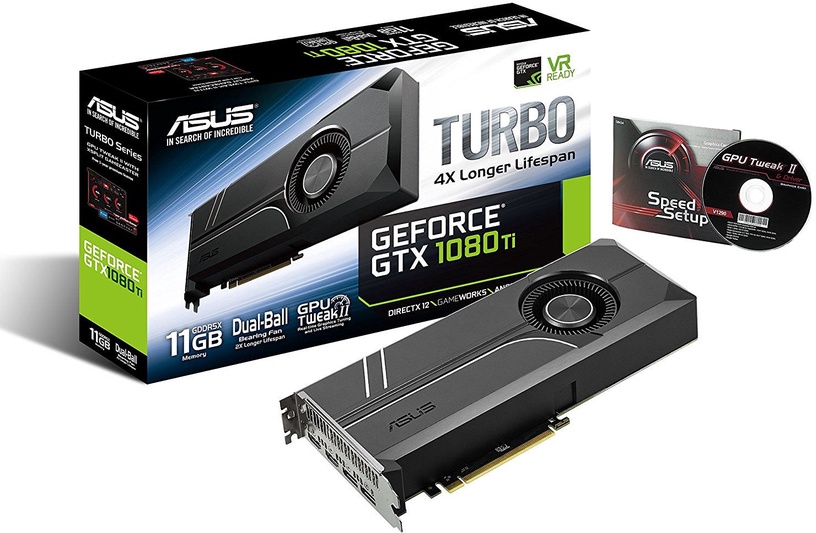 Vaizdo plokštė Asus GeForce GTX 1080 Ti Turbo Edition TURBO-GTX1080TI-11G, 11 GB, GDDR5X