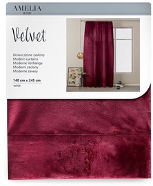 AmeliaHome Velvet Pleat Curtains Wine 140x245cm