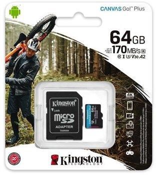Mälukaart Kingston Canvas Go! Plus, 64 GB, 170 Mb/s - 70 Mb/s