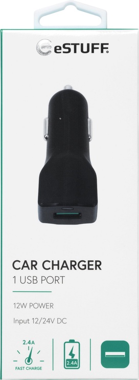 Автомобильное зарядное устройство Estuff, USB, черный, 12 Вт