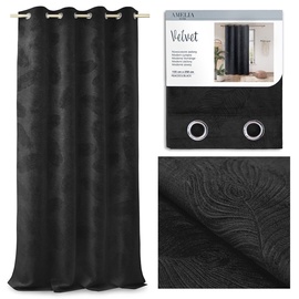 Nakts aizkari AmeliaHome Velvet Peacock, melna, 135 cm x 250 cm
