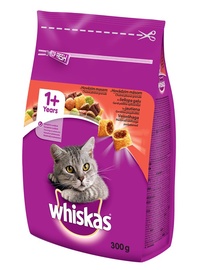 KAĶU BARĪBA WHISKAS DRY AR LIELLOPU GAĻU UN BURKĀNIEM 300 g