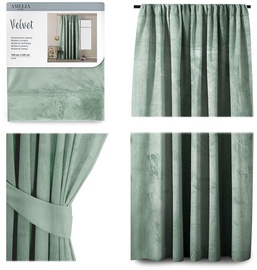 Ночные шторы AmeliaHome Velvet Pleat, зеленый, 1400 мм x 2450 мм