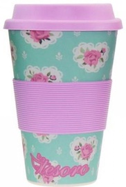 Tesoro 100% Eco Bamboo Fibre Mug With Silicone 480ml Flower Pink