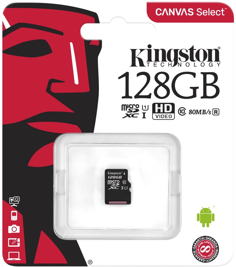 Mälukaart Kingston Canvas Select Plus SDCS2/128GB, 128 GB, 100 Mb/s - 10 Mb/s