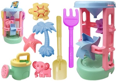 Smilšu kastes rotaļlietu komplekts RoGer Set With Funnel and Molds, daudzkrāsains, 8 gab.