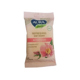 Drėgnos servetėlės Aura beauty, 15 vnt.