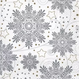 Paw Decor Collection Snowflakes Silver Napkins 33x33cm