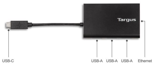 Адаптер Targus USB C / RJ-45, USB A x 3, черный