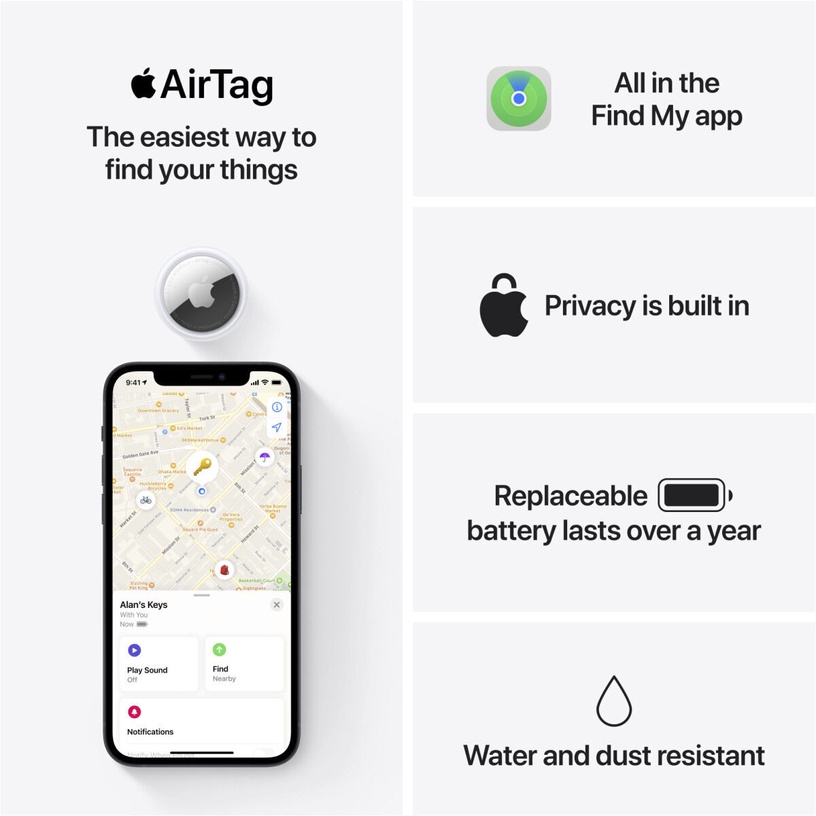 AirTag трекер предметов Apple, белый, 4 шт.