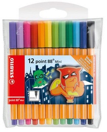 Lodīšu pildspalva Stabilo Point 88 Mini, daudzkrāsains, 12 gab.