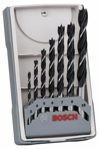 Urbju komplekts Bosch, koka, taisne, 10 mm x 12 cm, 7 gab.