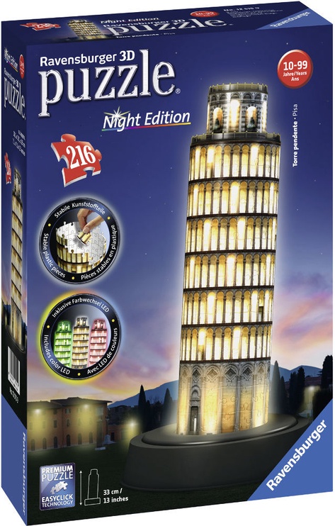 3D пазл Ravensburger Tower of Pisa, Night Edition 125159, 18.1 см x 18.1 см
