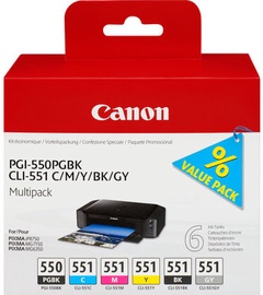 Rašalinio spausdintuvo kasetė Canon CLI551 PGI-550PGblack, juoda/geltona/pilka/žydra/purpurinė (magenta)