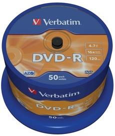 Накопитель данных Verbatim DVD-R 16X 4.7GB 50P Matte Silver AZO Cake Box