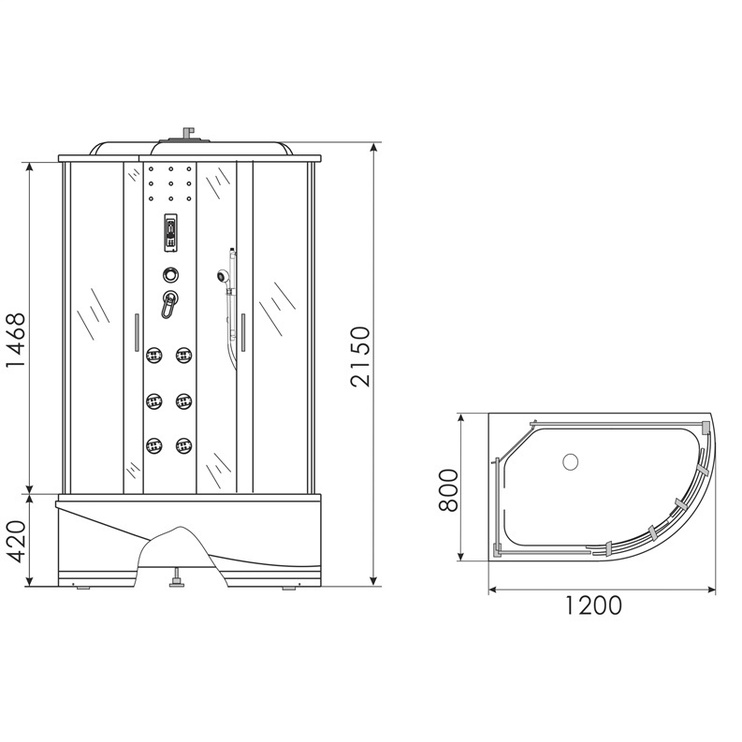 Душевая кабина Erlit 4512TPL-C4, массажная, полукруглая, 1200 мм x 800 мм x 2150 мм