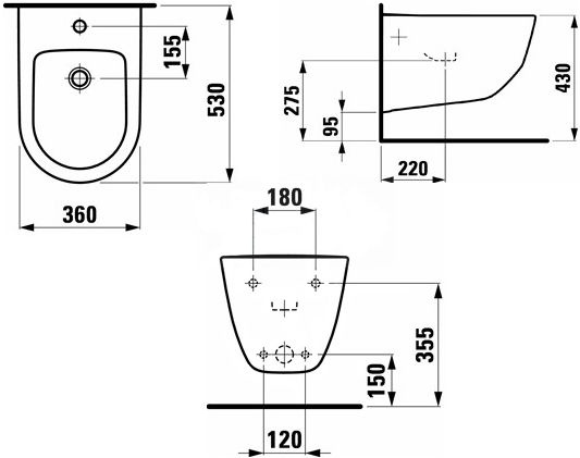 Bidē Laufen Pro New, 360 mm x 530 mm x 430 mm, balta