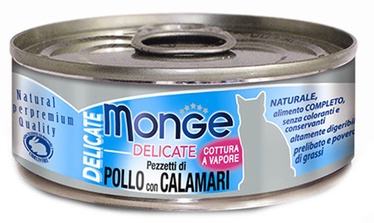 Влажный корм для кошек (консервы) Monge Delicate Chicken With Squid 80g