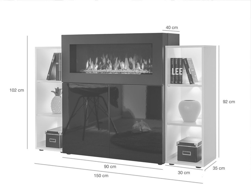 Kumode ASM, balta/melna, 90 x 40 cm x 102 cm