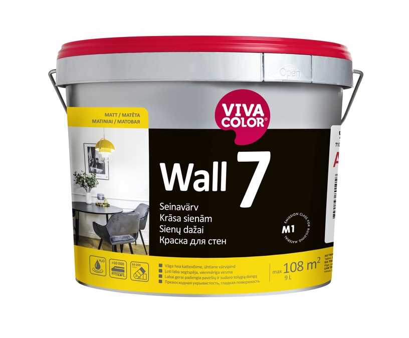 Sienu krāsa Vivacolor Wall 7, balta, 9 l