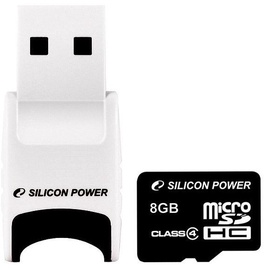 Mälukaart Silicon Power MicroSDHC + USB Reader, 8 GB