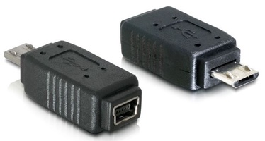 Adapteris Delock 65063 Mini USB 5 pin female, Micro USB B male, juoda