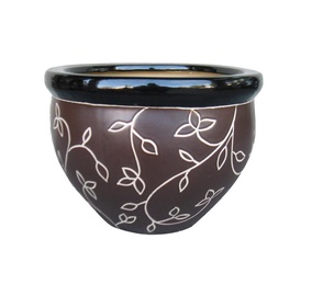 SN Ceramic Pot IP13-054 Ø30cm Brown/Leaf Ornament